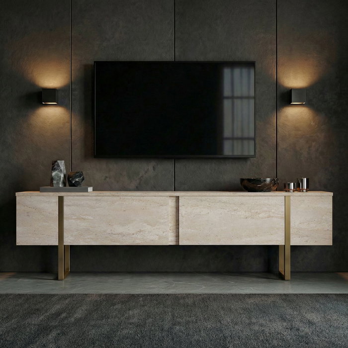 Nordure Onera Mueble para TV Travertino y Oro